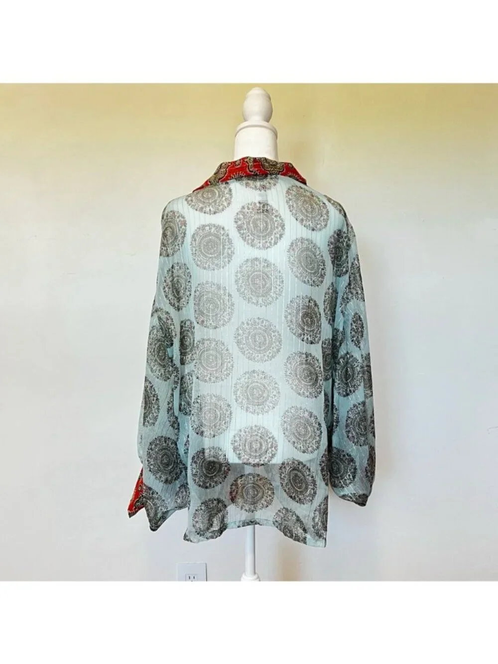 Free People Sheer Kantha Kimono Tie Front Boho Festival Top Shimmery Summer OS - Picture 3 of 7